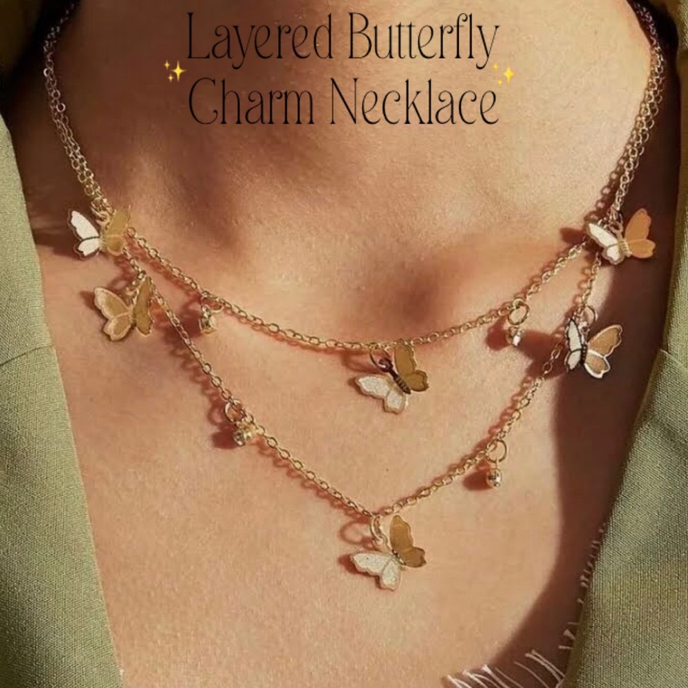 3-$15 Multi Butterfly Pendant Draping Layered Necklace